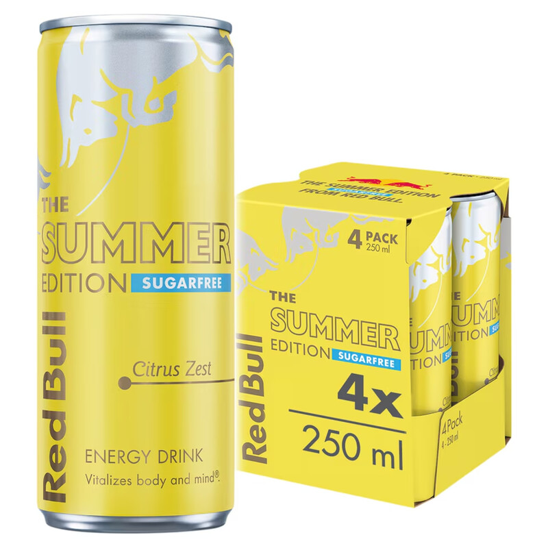 Red Bull Energy Drink Sugar Free Summer Edition Citrus Zest 4x250ml