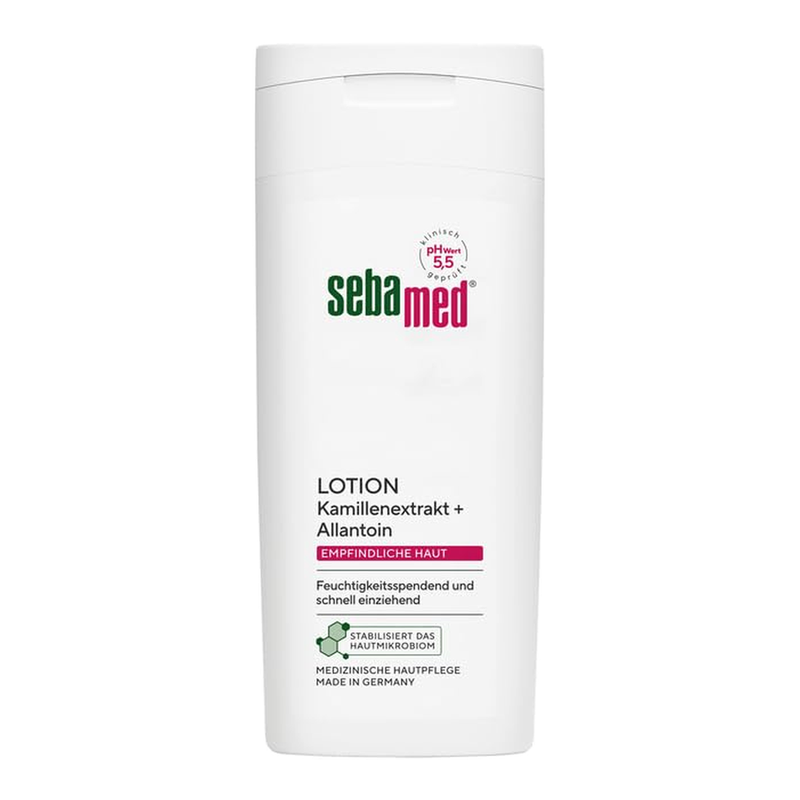 Sebamed Lotion 200 ml, Körperlotion für Männer und Frauen, für empfindliche und trockene Haut, feuchtigkeitsspendend und schnell einziehend, mit Kamillenextrakt und Allantoin