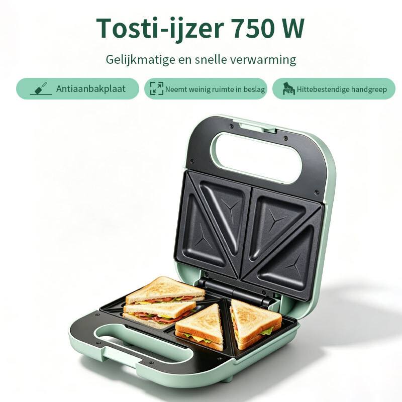 WOOX tostiapparaat MX0281, 750 W, antiaanbaklaag, verstelbare thermostaat, compact ontwerp, eenvoudig te reinigen, groen