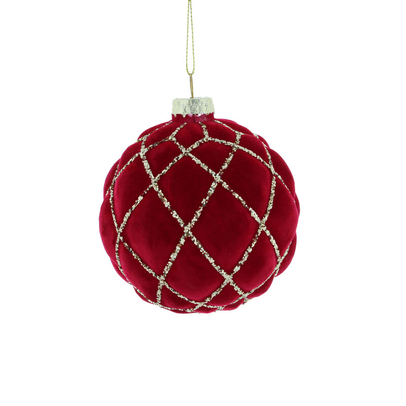 Festive Christmas Red Glass Ball Ornament: 8cm Hexagon Shape with Premium Gold Glitter for Holiday Decor