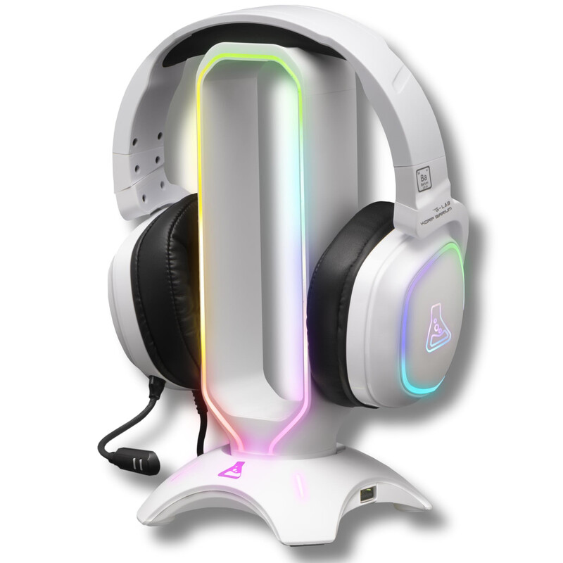 The G-LAB K-STAND-RADON-W Gaming-Ständer für Headset - RGB - 2 USB-Hub - Weiß