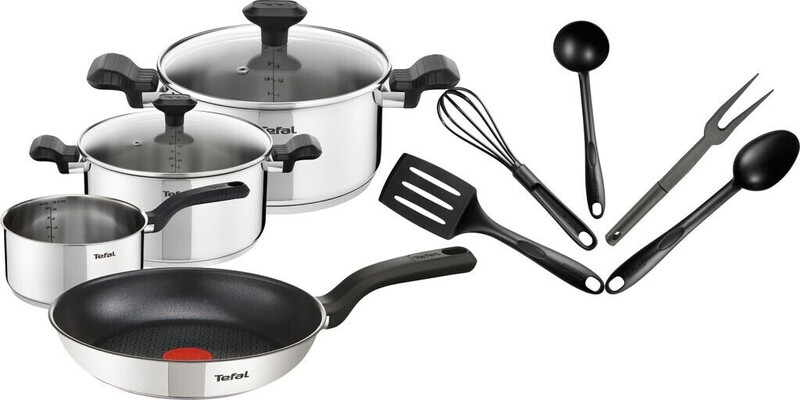 Tefal Comfort Max Starterset 11-teiliges Pfannen- und Küchenutensilien-Set, Bratpfanne, Suppentopf – Geeignet für alle Herdarten, auch Induktionsherde (C973SB)