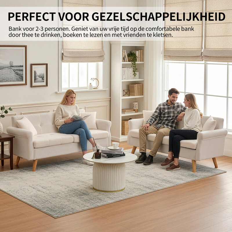 HONEYOU 164 cm loveseat, mid-century modern decor loveseats voor woonkamer, geknoopte gestoffeerde kleine bank voor slaapkamer, stevig en eenvoudig te installeren loveseats meubels, kortpolig pluche, beige