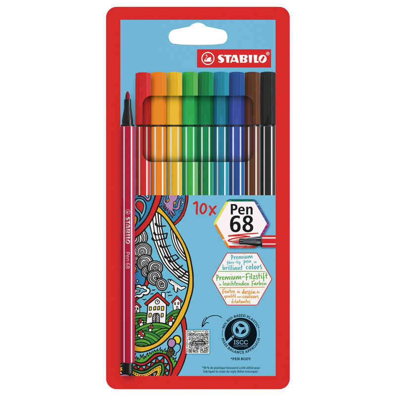 STABILO Pen 68 - Premium viltstift - Set van 10 - Assorti kleuren