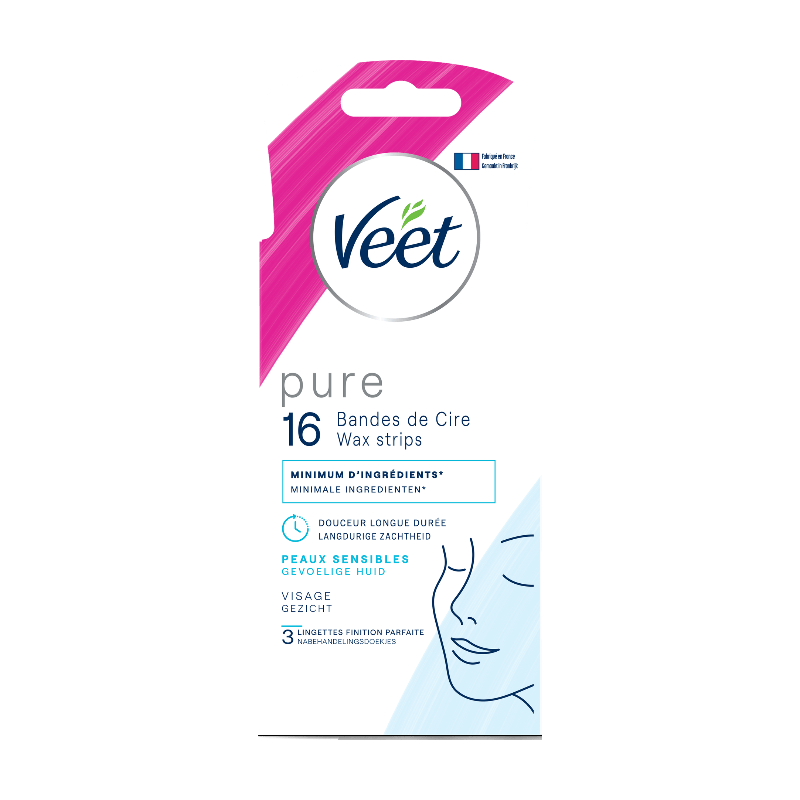 Veet Pure Ontharingsstrips - Gezicht - Hypoallergene - Aanbevolen Door Dermatologen - 16 stuks