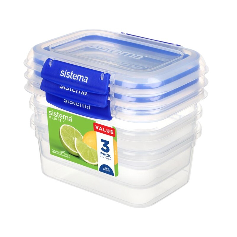 Klip It Plus Pack of 3 1L Rectangle Containers