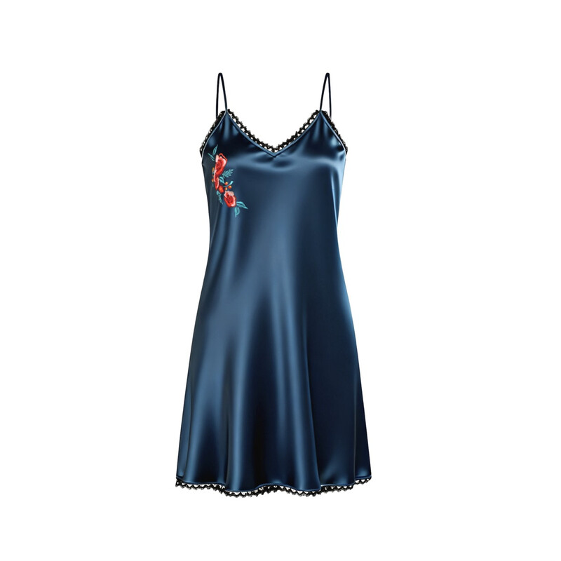 lace v-neck navy silk-like suspender dress XL