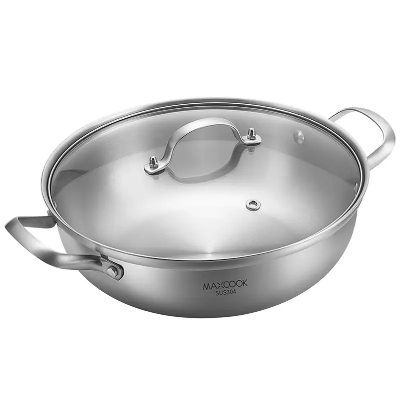 3-Layer 304 Stainless Steel Double-Flavor Hot Pot - With Glass Lid - 32cm 32 cm