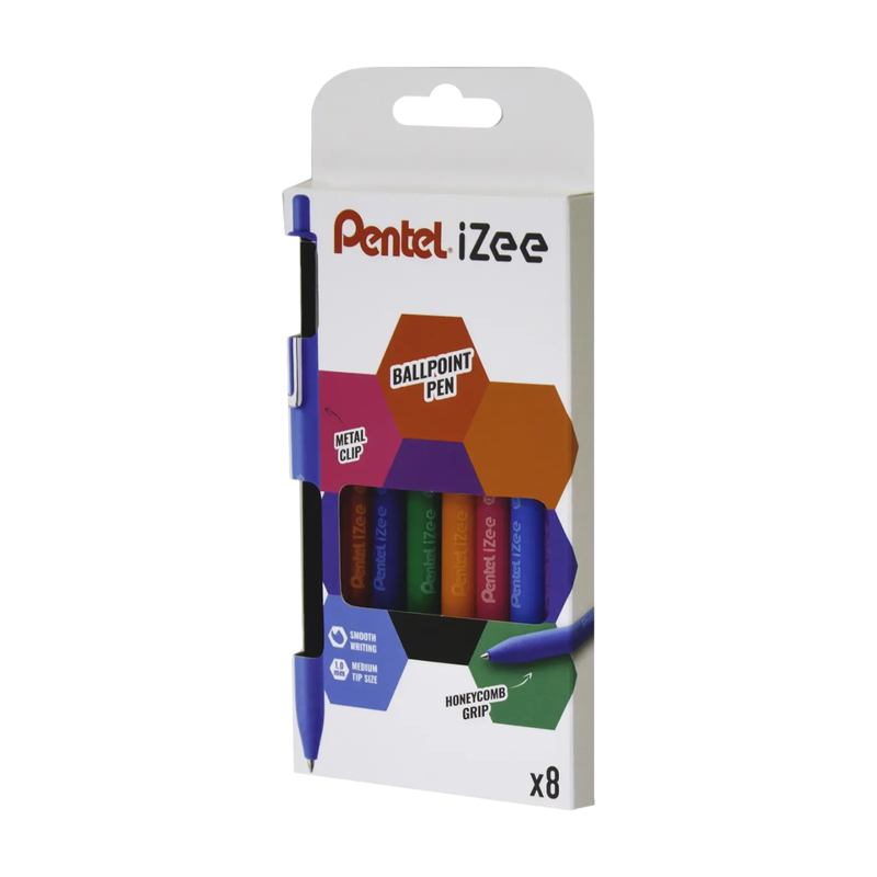 iZee Retractable Ballpoint 1.0mm Assorted Pack of 8