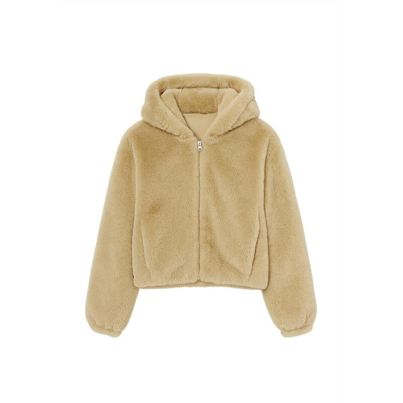 Urban Classics Damen-Hoodie aus Kunstfell mit durchgehendem Reißverschluss, wetsand