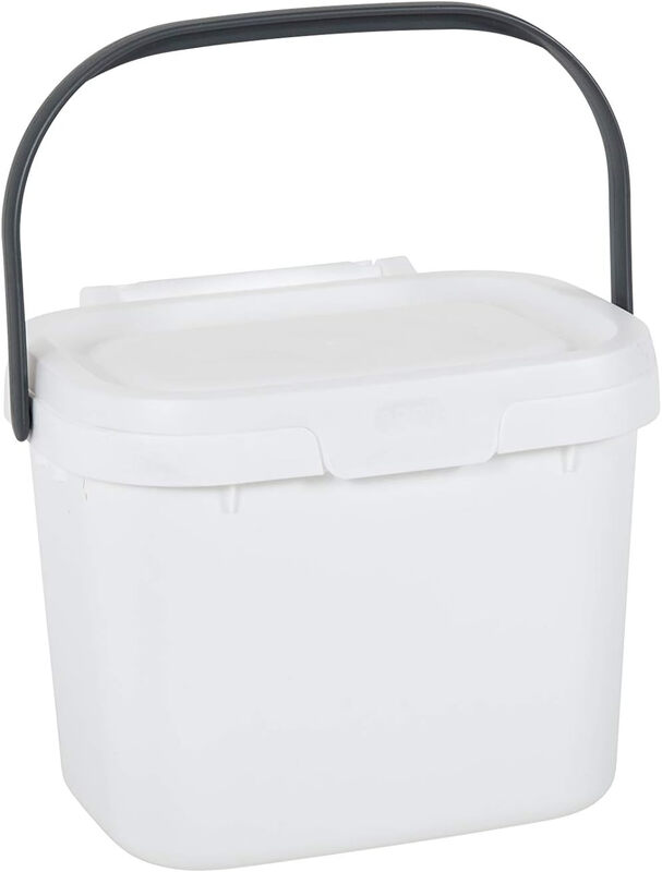 Everyday Kitchen Food Waste Compost Caddy Bin, 4.5L - White & Metallic Silver