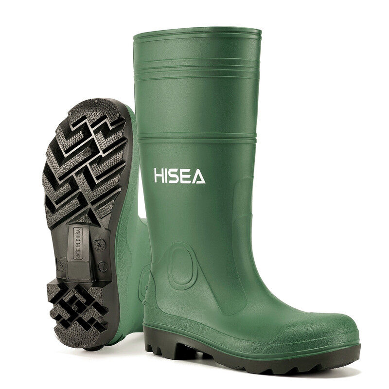 EU43 HISEA Herren Regenstiefel wasserdichte PVC-Stiefel, Garten Angeln rutschfeste Outdoor-Arbeitsstiefel, leichte nahtlose kniehohe Schlamm-Regenstiefel für landwirtschaftliche Arbeiten