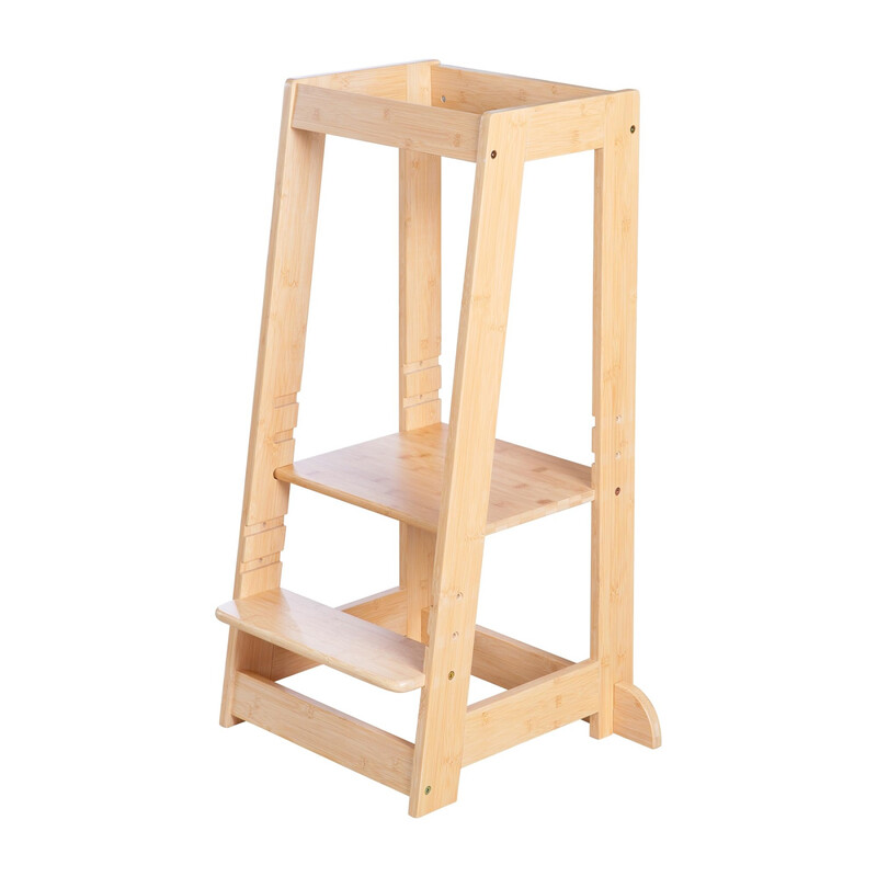 Tour d'apprentissage Montessori ROBA Bambou Certifié FSC Réglable sur 3 niveaux de hauteur Jusqu'à 80 Kg Naturel