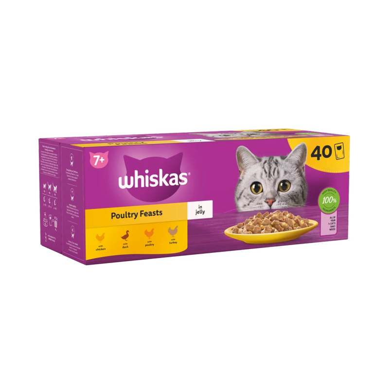 7+ Poultry Feasts Senior Wet Cat Food Pouches in Jelly 40 x 85g