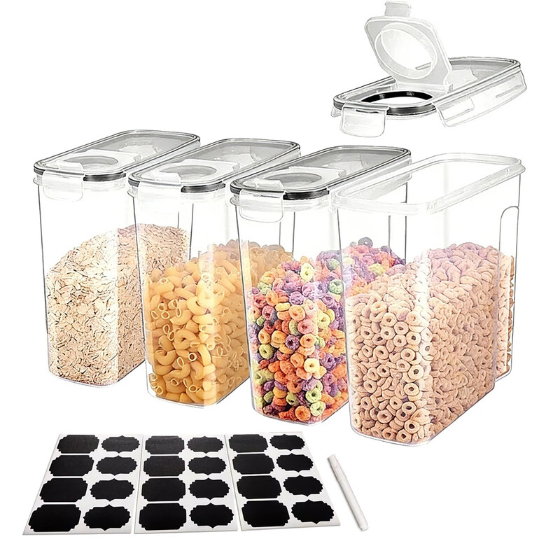 Sealed food storage container, transparent, fresh-keeping, moisture-proof, 4pcs4L