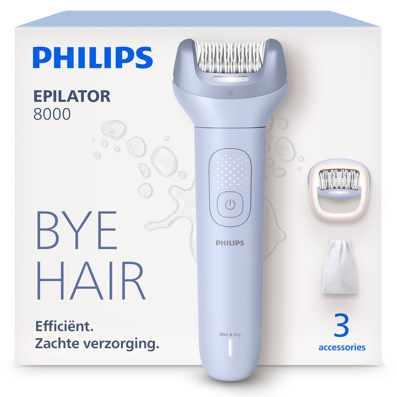 Philips Epilator Series 8000 - Draadloze Nat & Droog Elektrische Epilator - Lichtblauw - Met ProGuide - BRE708/00