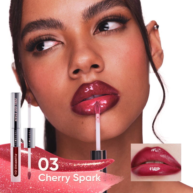 JUDYDOLL PEEL OFF STAIN AND PLUMPING OIL DUO 03 CHERRY SPARK LIPS