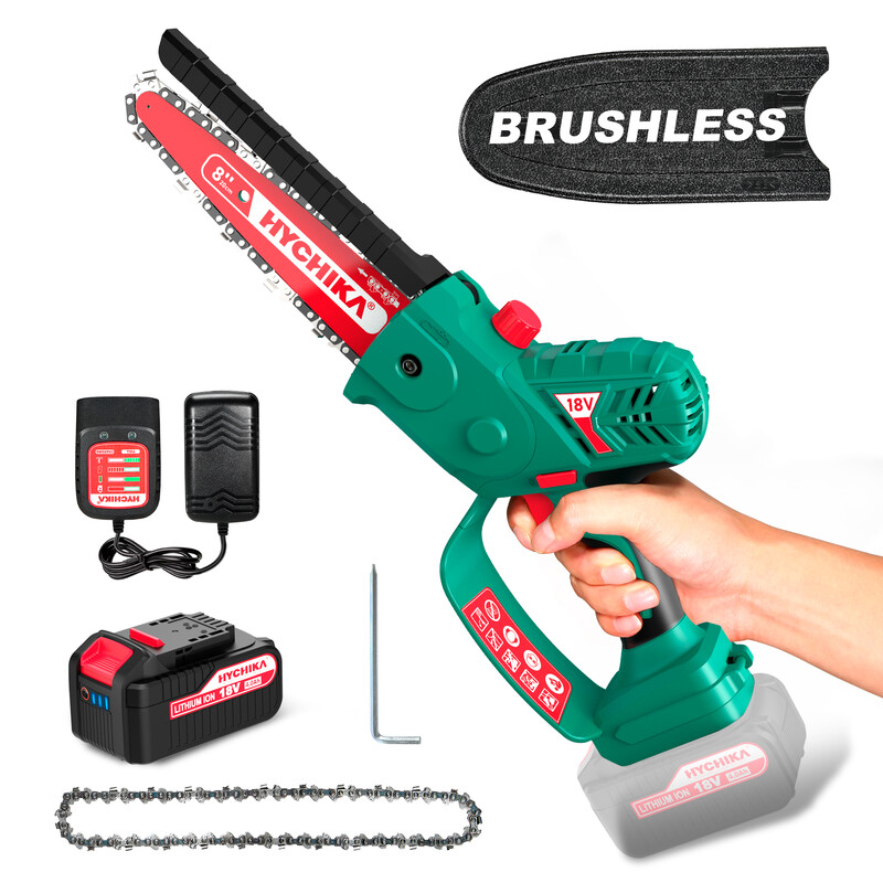 HYCHIKA Mini Chainsaw Cordless, 8 Inch Brushless Electric Chainsaw, 18 V Battery Powered Chain Saw with Oiler, 4000 mAh Battery, Hand Chiansaw for Tree, Garden, Wood Cutting, Gifts for Men Women