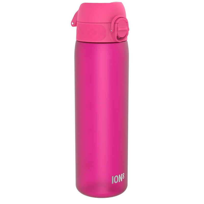 ION8 waterfles, 500 ml/18 oz, lekvrij, eenvoudig te openen, veilige vergrendeling, vaatwasserbestendig, BPA-vrij, hygiënische flip-dop, draaggreep, past in bekerhouders, eenvoudig te reinigen, CO₂-neutraal, roze
