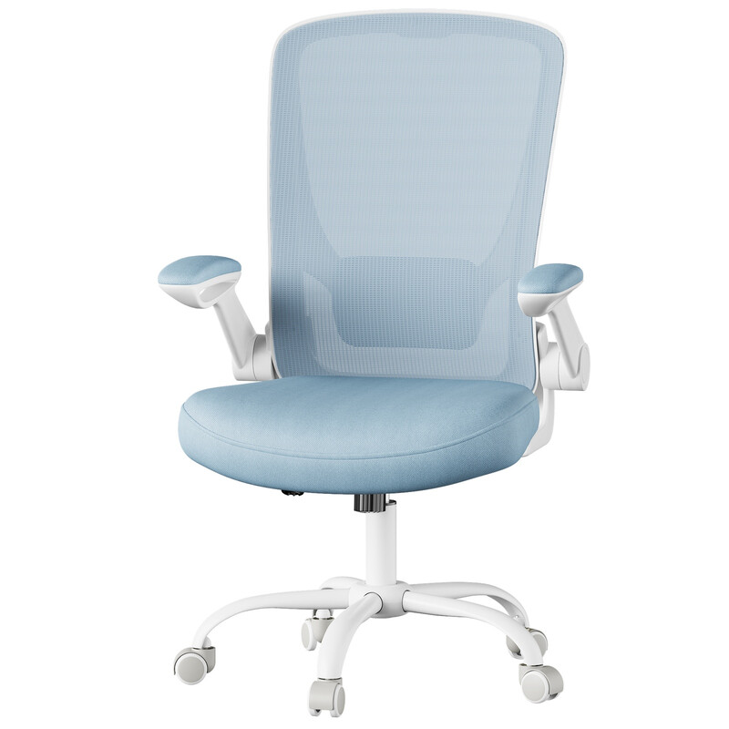 JOYFURNOS bureaustoel van netstof, ergonomische draaistoel, inklapbare armleuningen, blauw
