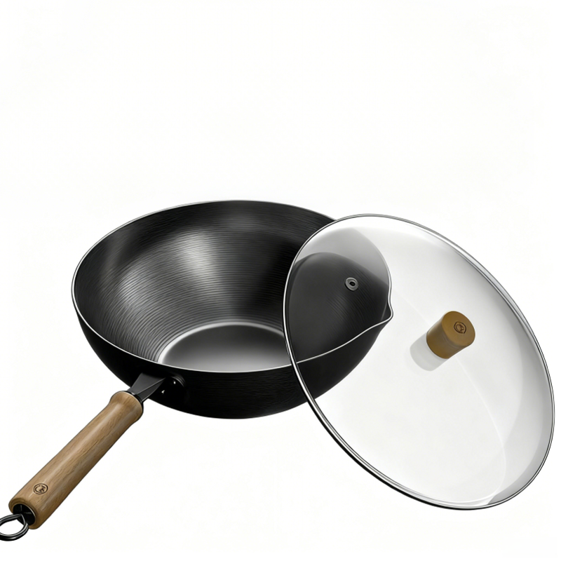 Premium Iron Wok, 32cm Non-stick Iron Pan, Stir-fry Pan, Frying Pan, Low Smoke, Compa