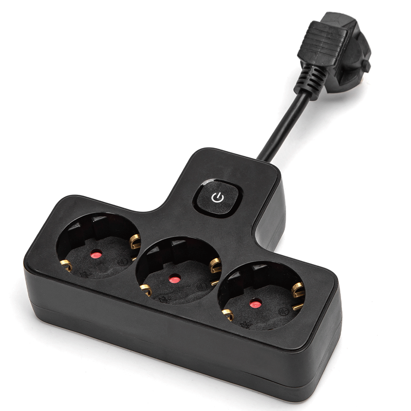Aigostar Steckdosenleiste mit Kabel/Deutsch 3-fach/3G1,0mm²/5 cm/Kurzes Kabel/Mit quadratischem Schalter/T-Form/Schwarz/PP