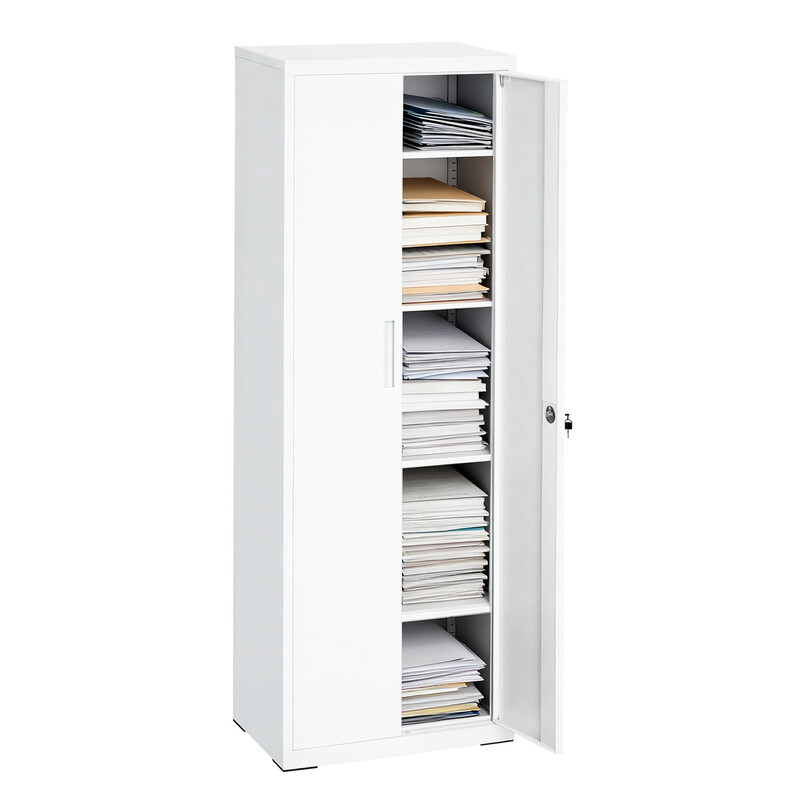 JOYFURNOS 4-Laags Dossierkast, Multifunctionele Kast, Stalen Opbergkast, Dubbele Deuren, Wit