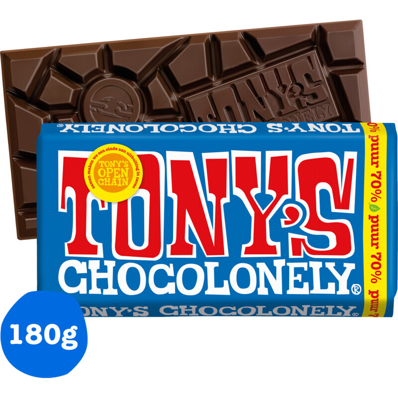 Tony's Chocolonely Pure 70% Donkere Chocolade - 180 g
