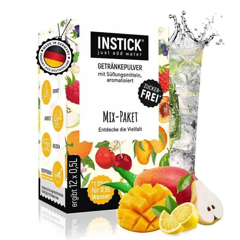 INSTICK Zuckerfreies Instant-Getränk - Mix-Paket - 1 Packung für 12 x 0,5-1 L - Veganes Getränkepulver Kalorienarm & Vitamin C - Instant-Pulver