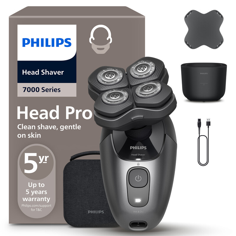 Philips Series 7000 Head Shaver Pro, 360° Flexing Head & Comfort Blades For Clean Shave, Up To 90-Minute Run-Time,Hs7980/15