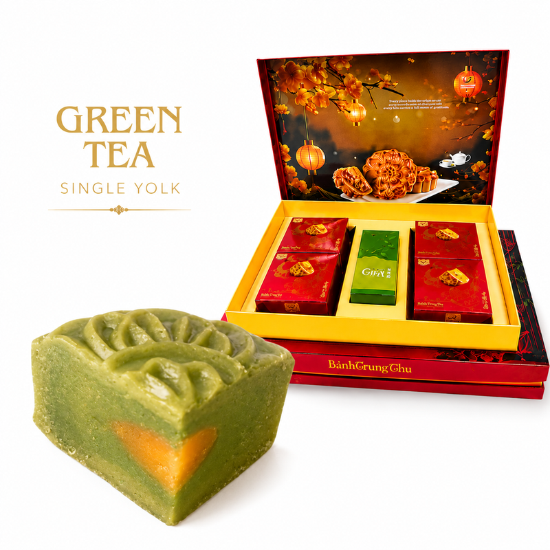 Tan Hue Vien Enkele Eidooier Groene Thee Maancakes 4x200 g - Geschenkset met Thee & Cadeautas
