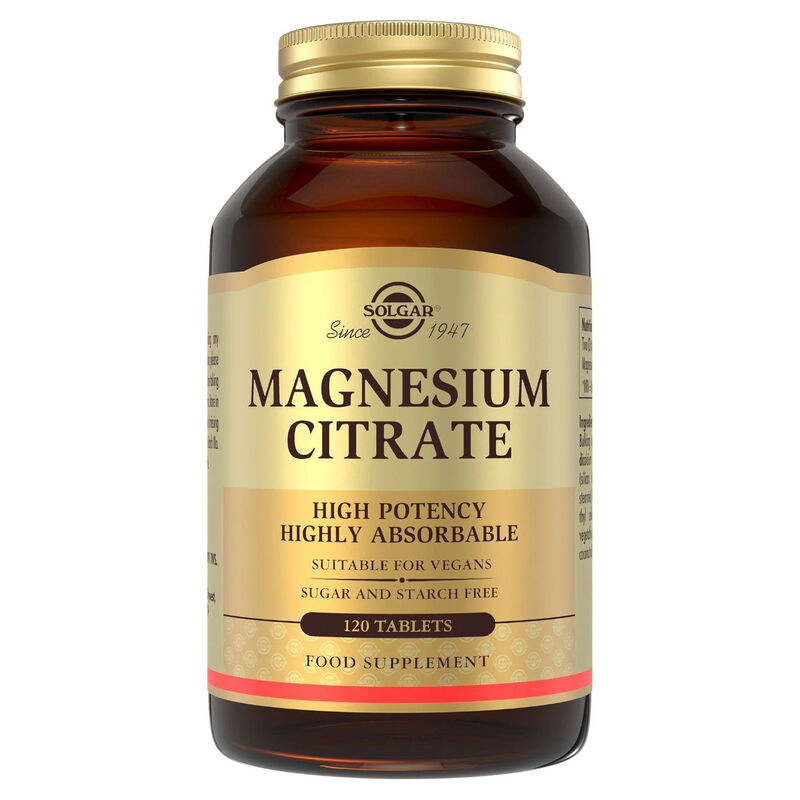 Solgar Magnesium Citrate, 120 Tablets, High Potency Mineral Supplement for Energy Release, Bone and Muscle Health, Vegan
