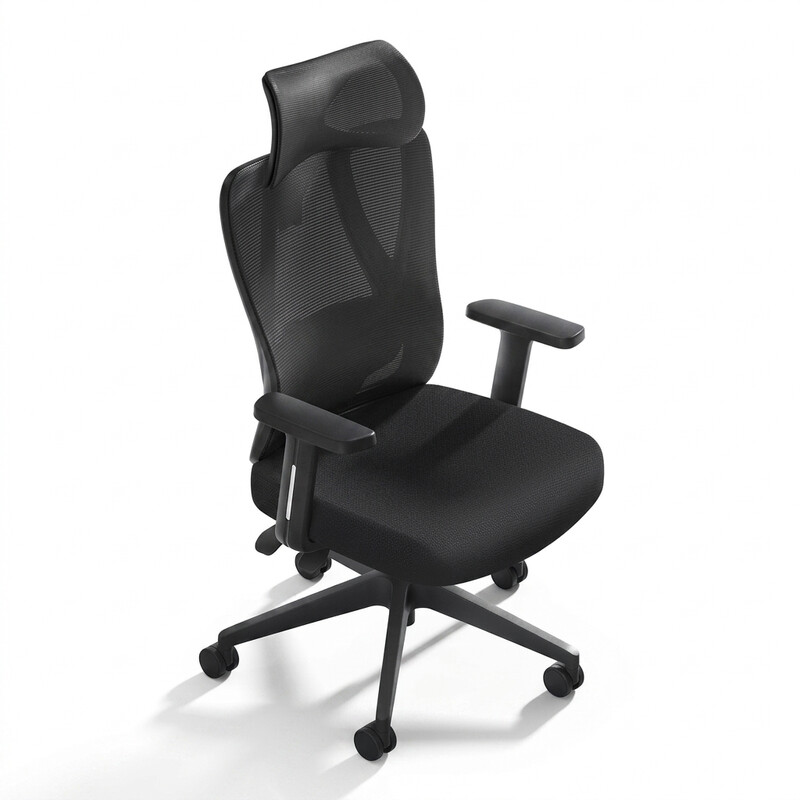 【Terug naar school】JoySelect Z5 zachte ergonomische bureaustoel, mesh bureaustoel met hoge rugleuning met 4D verstelbare lendensteun, 2D brede hoofdsteun, 10,5 cm dik kussen, 140° kantelbare computerstoel met TUV niveau 4 gasveer, zwart