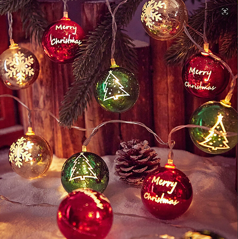 LED Christmas Decorative Light String, Red, green, and White Spherical Christmas Tree Snowflake Pattern, Suitable for Indoor and Outdoor Decoration, Mother's Day, Christmas, Wedding Decoration Lights