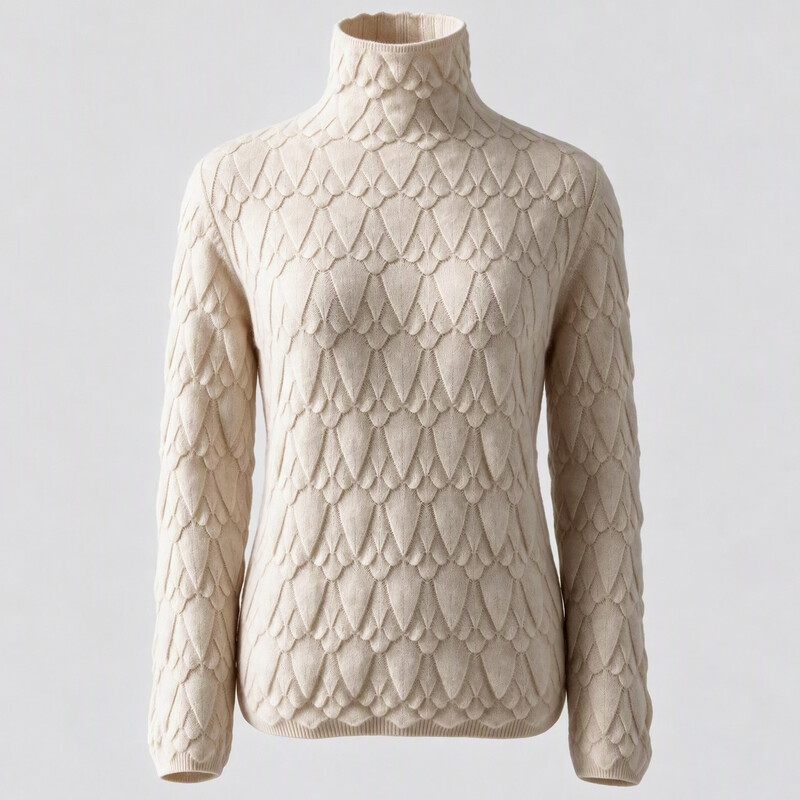 Reiner Kaschmir Kabelstrick Schlauchschal Pullover für Damen - Creme Herbst Winter Strickwaren Natur Hellbeige L