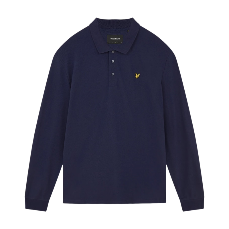Men's Long Sleeve Cotton Polo Shirt - Navy