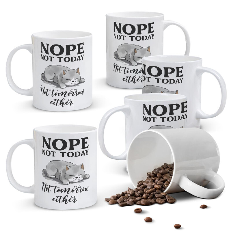 1pc 11oz White Mug with "NOPE NOT TODAY" Grumpy Cat Design and Humorous Quote, Funny