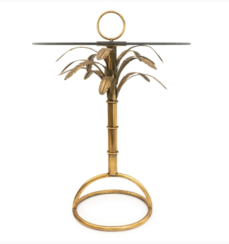 Side Table Palm Tree Round Gold/Glass