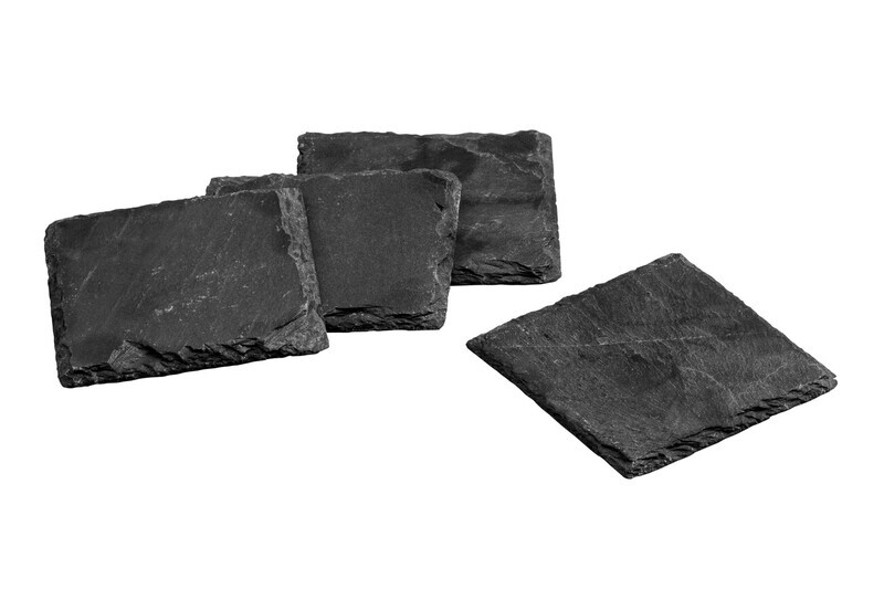 Durable Set of 4 Slate Square Coasters, Handcrafted Natural Slate Four Coasters, Vers