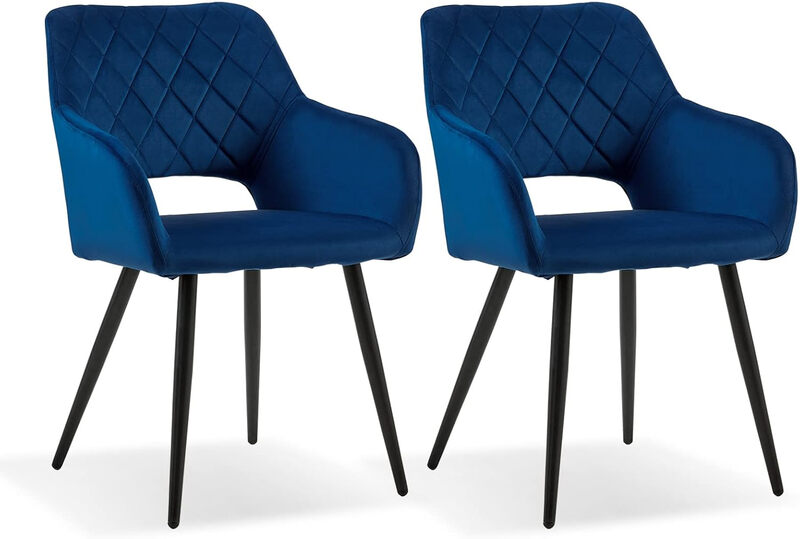 CLIPOP Velvet Dining Chair Set of 2 Padded Dining Table Armchairs with Metal Legs, Upholstered Tub Chairs Dining Room Kitchen Living Room Waiting Room 0198 blue 45*52*83 cm