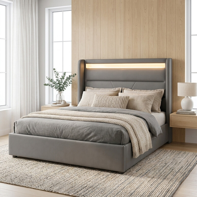 URBAN MEULE LED Collectie Gestoffeerd Hydraulisch Opbergbed 140x200 cm (1 Stuk)