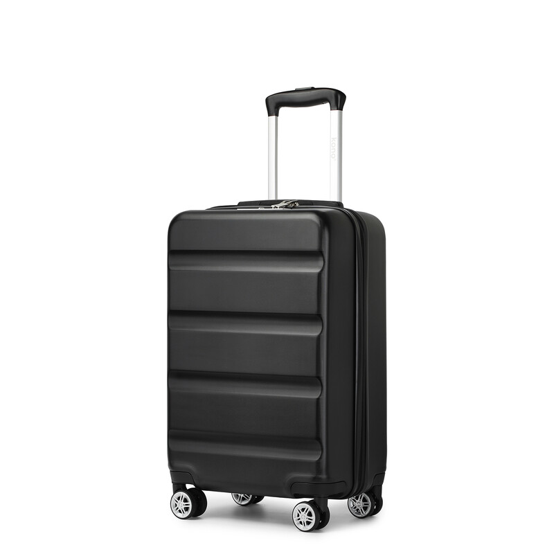 KONO 20 inch ABS+PC harde schaal cabin koffer met TSA-slot en stille zwenkwielen, lichtgewicht handbagage met horizontaal gegraveerd ontwerp (Zwart, 55x35x22 cm)