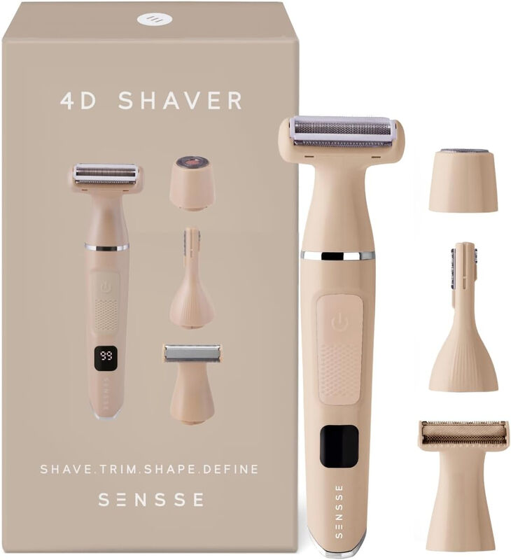 4D Female Shaver, 4-in-1 Multi-Area Hair Removal for Face, Underarms, Legs, Bikini &