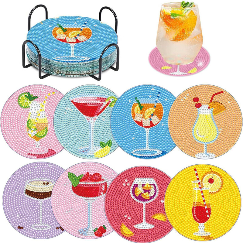 8-Piece Cocktail Diamond Painting Coaster Set - DIY Drink Coaster Craft for Adults |