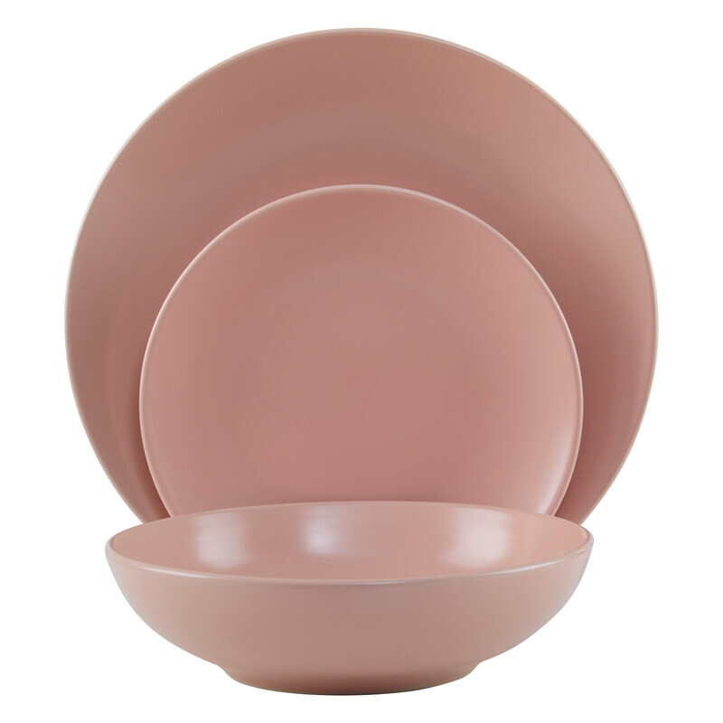 Smooth Glazed Finish 12 Piece Pink Dinner Set,Vibrant Stoneware Dinnerware With Coupe