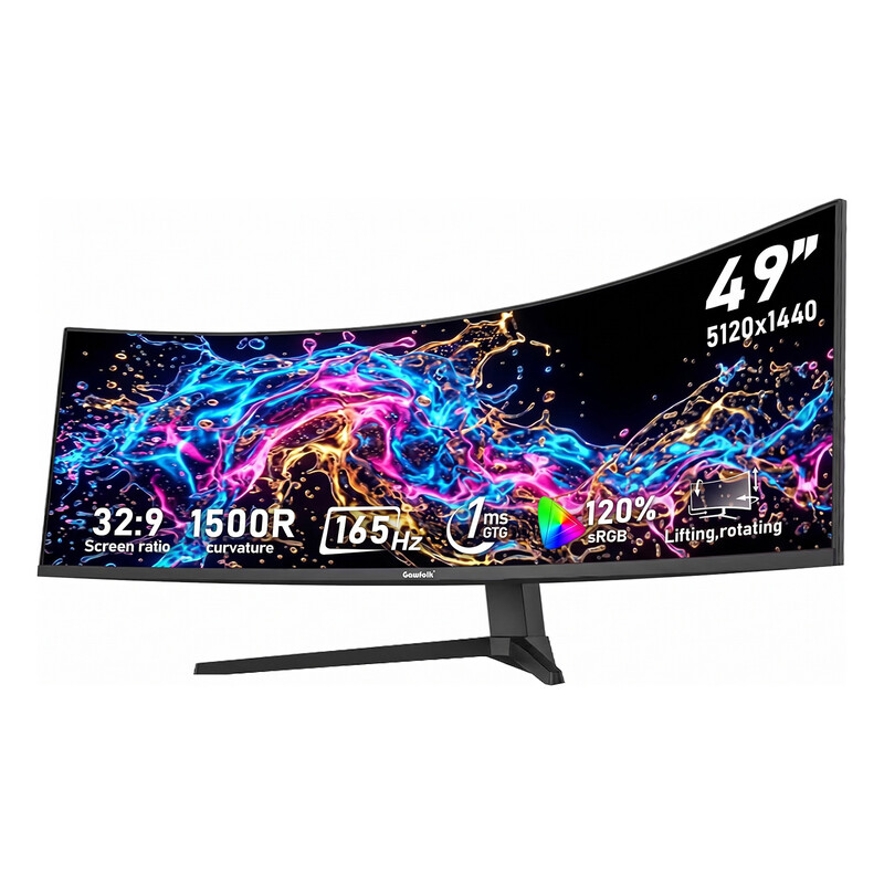 Gawfolk Light/Black 49" Ultrawide Curved Gaming Monitor, 5K Dfhd 5120X1440, 165Hz, 1500R, 32:9, Height Adjustable Stand, Rgb 120% Srgb, Hdr, Freesync, Hdmi 2.1/Dp 1.4, Vesa Mount, – Eu/Uk Version