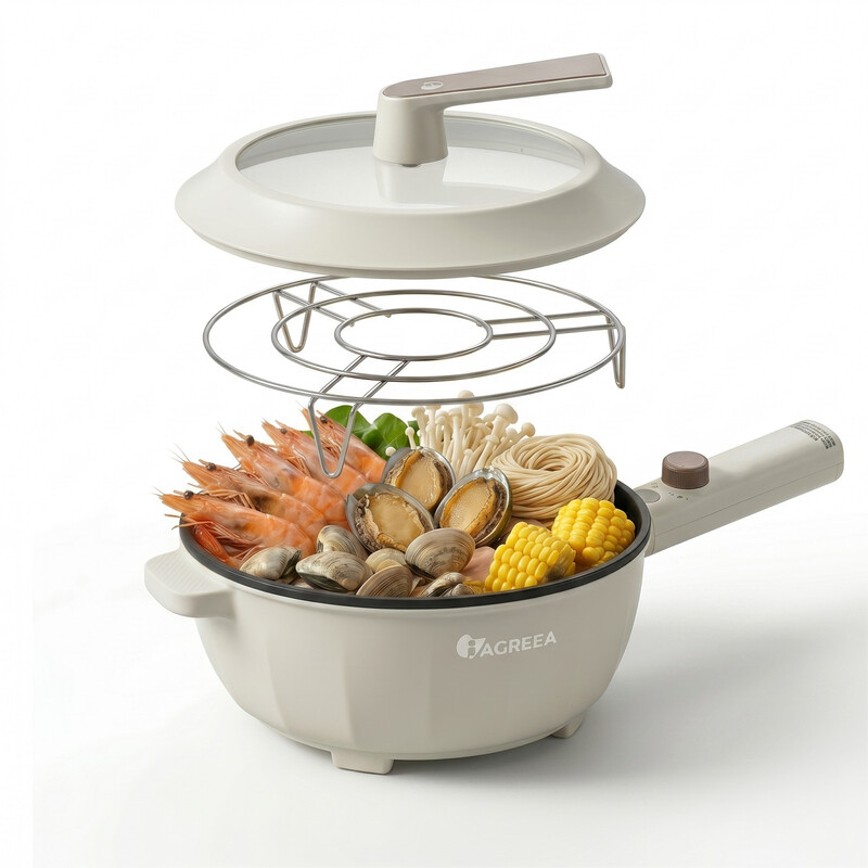 2.3L Upgraded Rapid Ramen Cooker 1600W - Hot Pot Electric, Non-Stick Sauté Pan, Porta