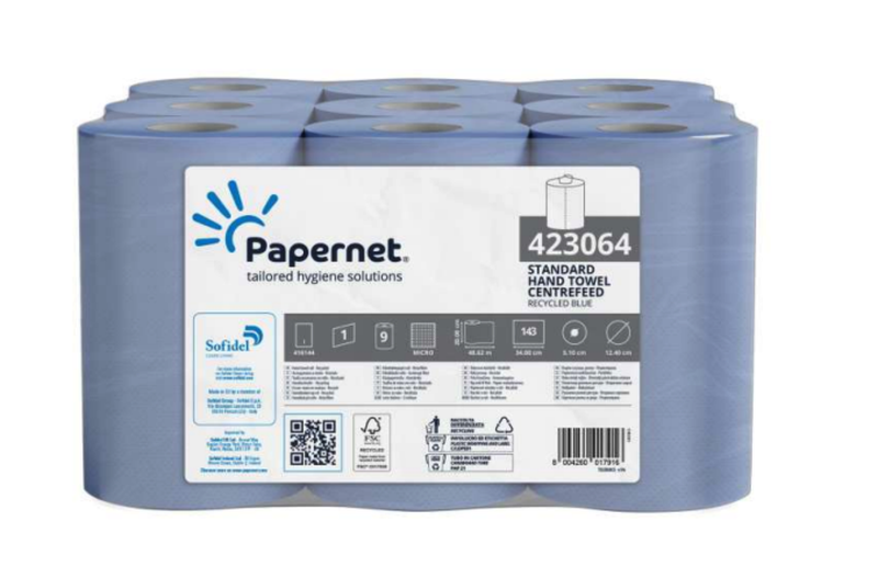 Papernet Centrefeed Hand Towels, 1 Ply 38 Gsm 20cm High 48m Long Centrefeed Blue Rolls