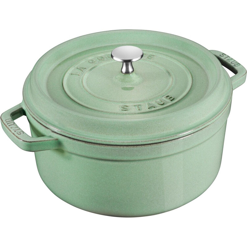 STAUB Gusseisen-Kokotte rund, 20 cm / 2,2 L, salbeigrün - ofenfest, für alle Herdarten inkl. Induktion und spülmaschinengeeignet