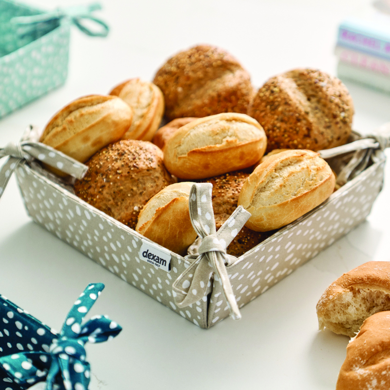 Fabric Bread Basket Sintra Spotted 100% Cotton Stone